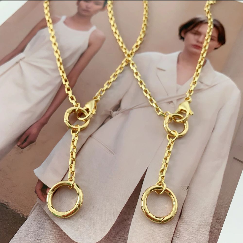 Dual Circle Charm Holder Necklace 18K Gold Water Resistant Non Tarnish