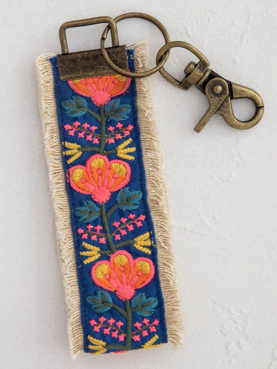 Embroidered Key Fob in Indigo Pink