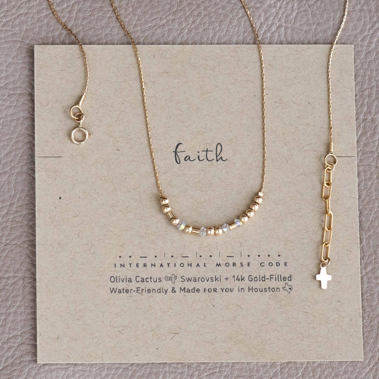 Faith Morse Code Gold Chain Necklace + Swarovski - Chloe: Faith / 2. L: 17-18