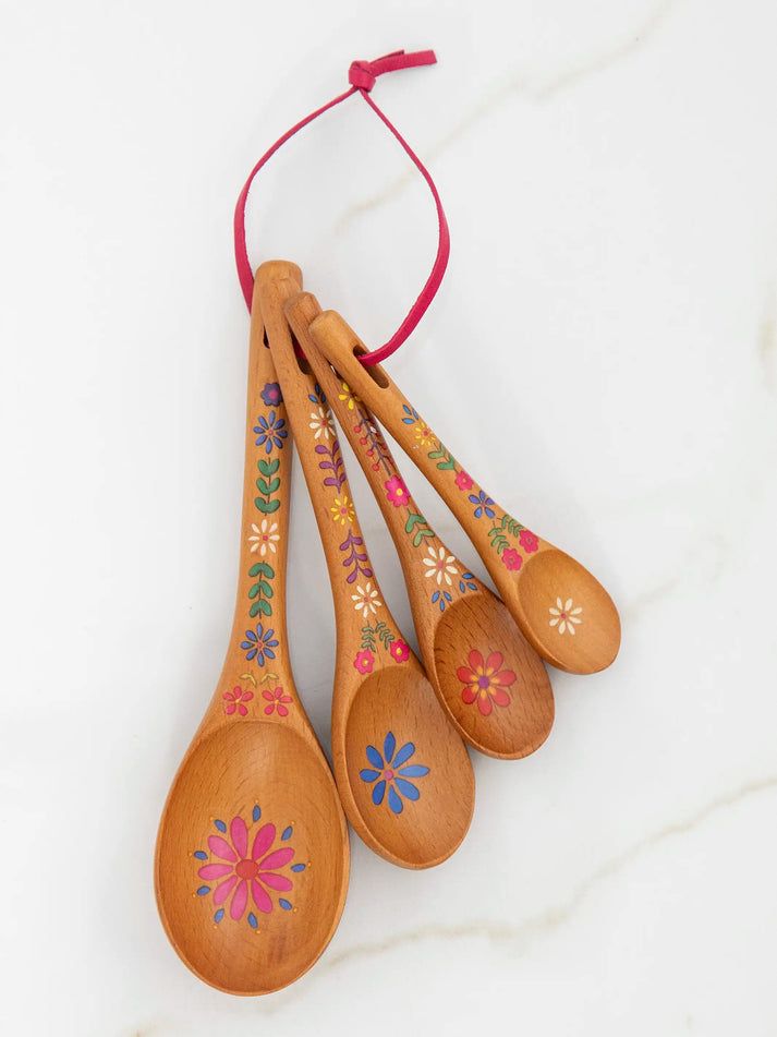 Folk Flower Wooden Measuring - Spoons Set of 4