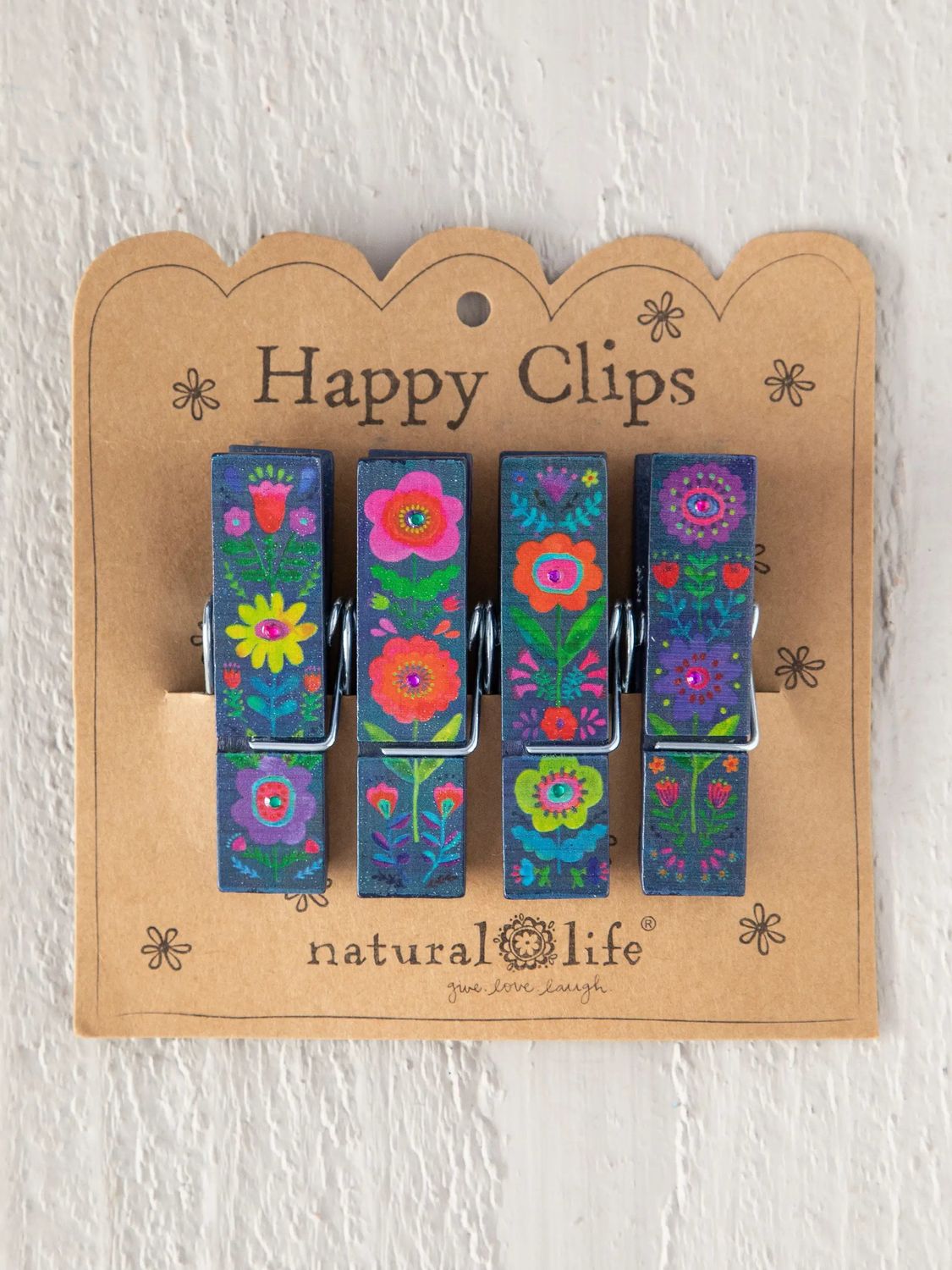 Folk Flower Happy Clips Set of 4