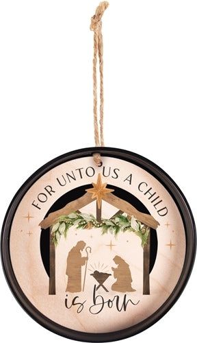 For Unto Us A Child Is Born Mason Jar Lid Ornament