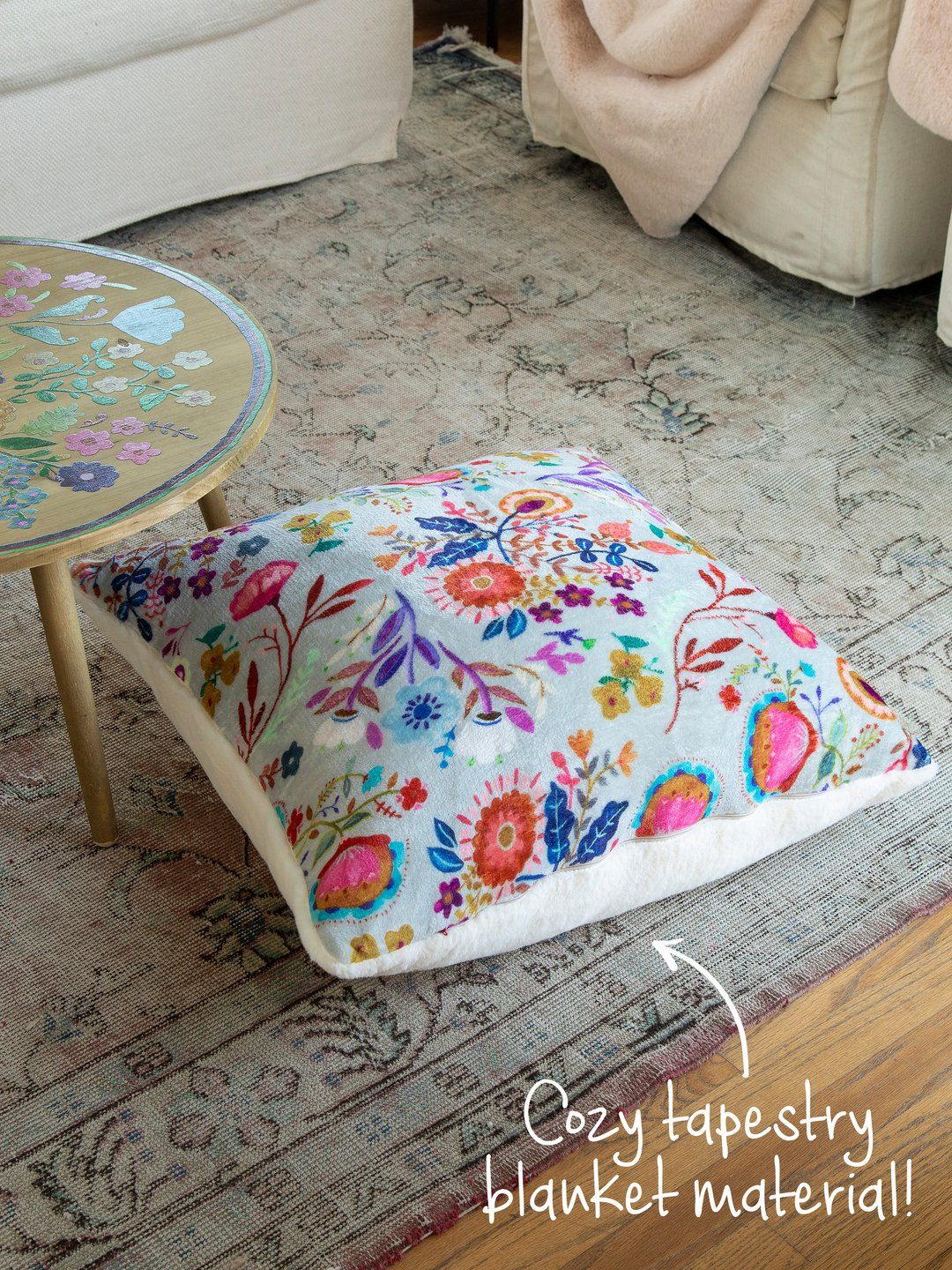 Floral Faux Fur Floor Pillow
