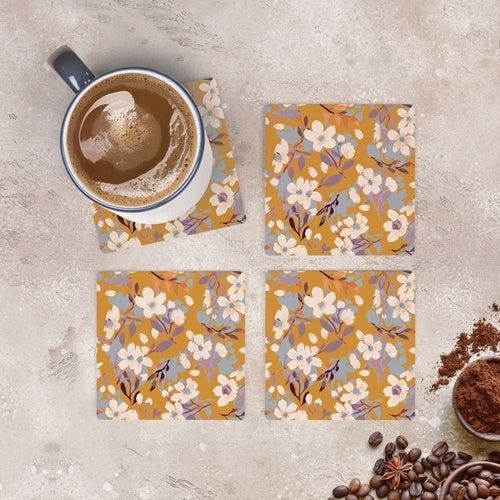 Gold Floral Ceramic Coaster