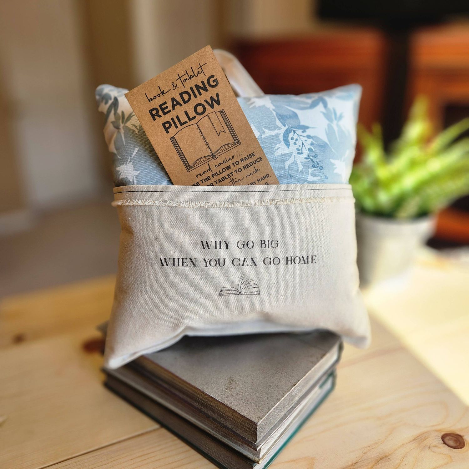 Go Big or Go Home, Reading Pillow, blue zinnia