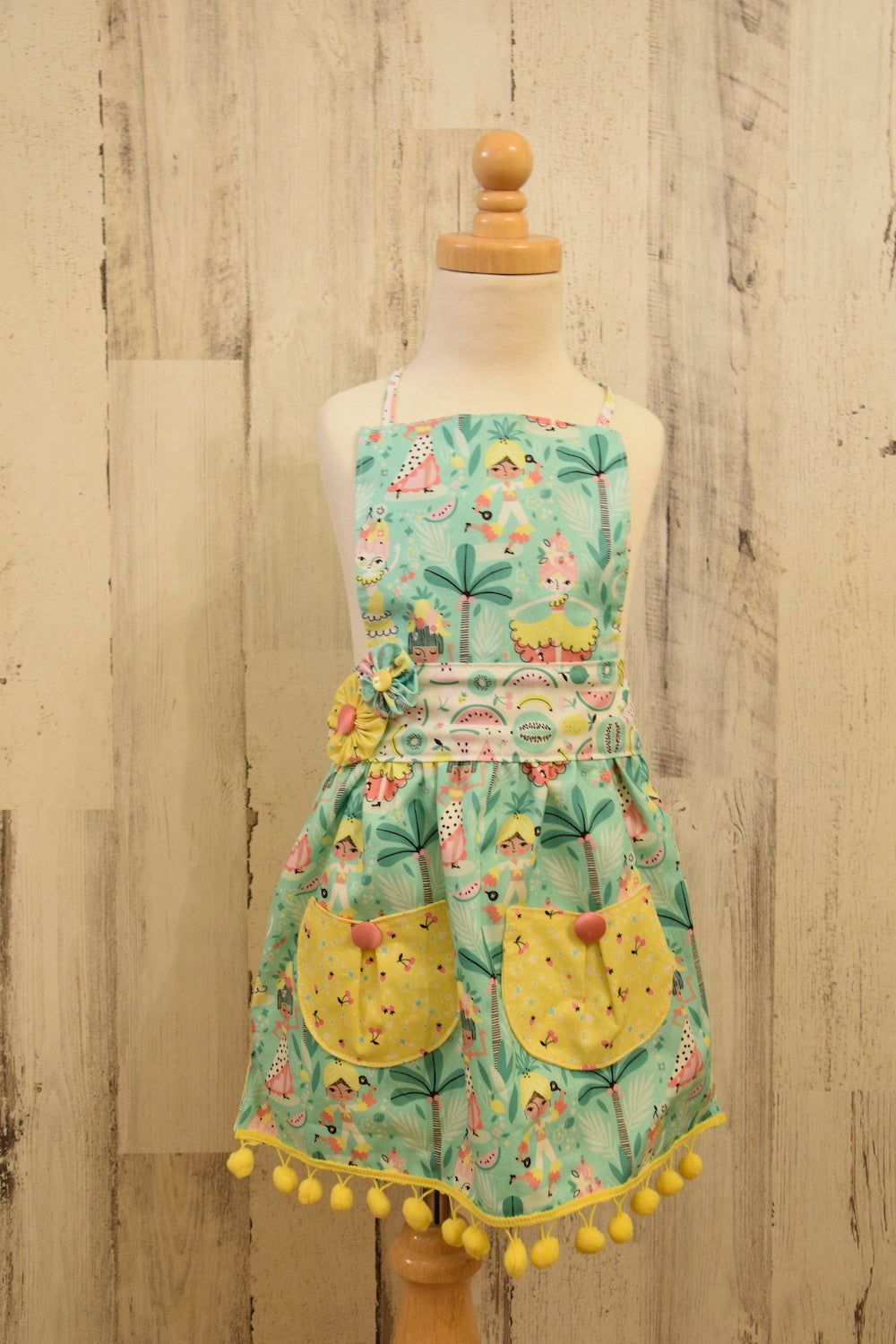 Girls Apron Reversible with Pineapple Dancers &amp; Cherries
