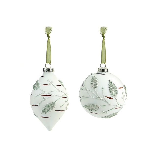 Frosty Birch Greenery Glass Ornaments