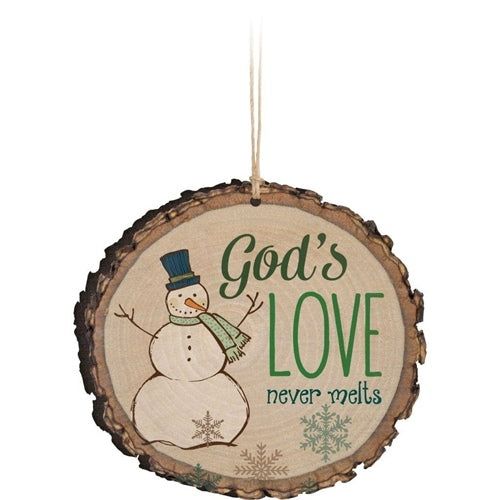 God's Love Never Melts Wood Cut Ornament