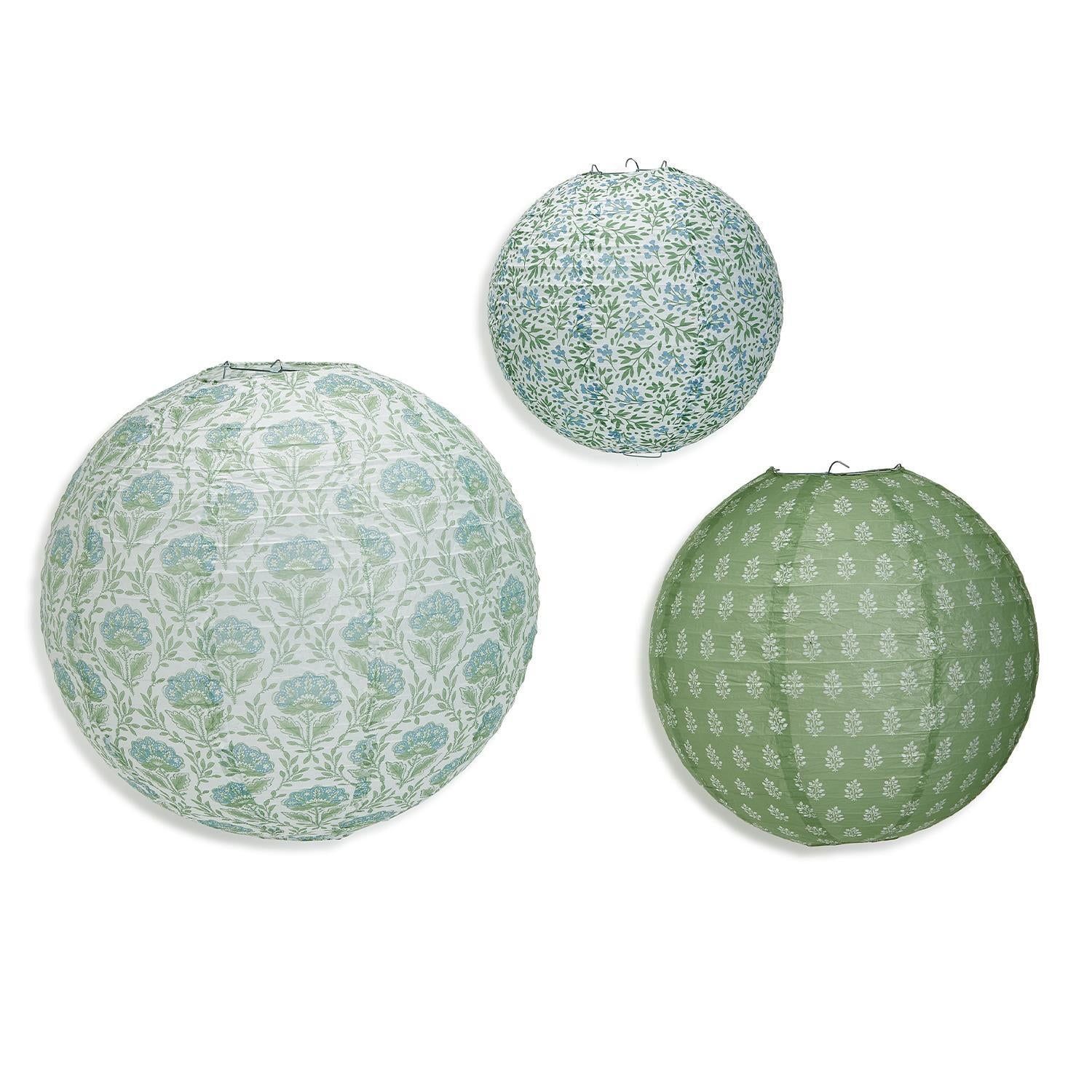 Greenery Floral Paper Lanterns Set of 3