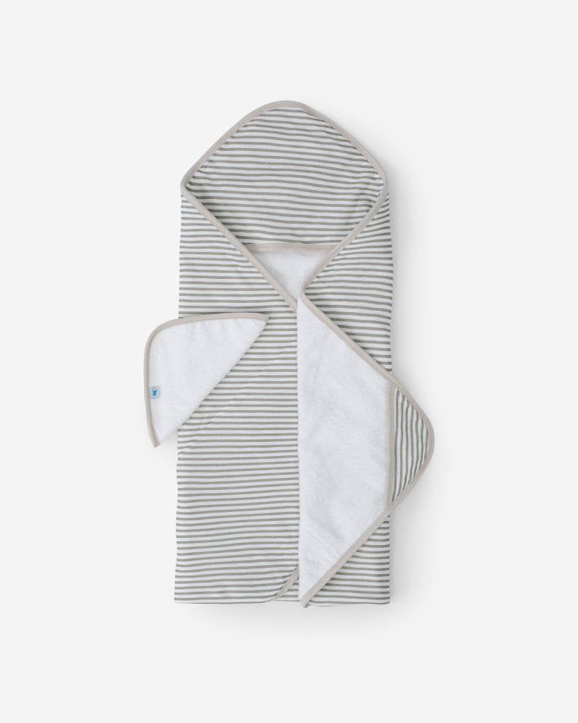Grey Strip Cotton Hooded Towel &amp; Wash Cloth Set