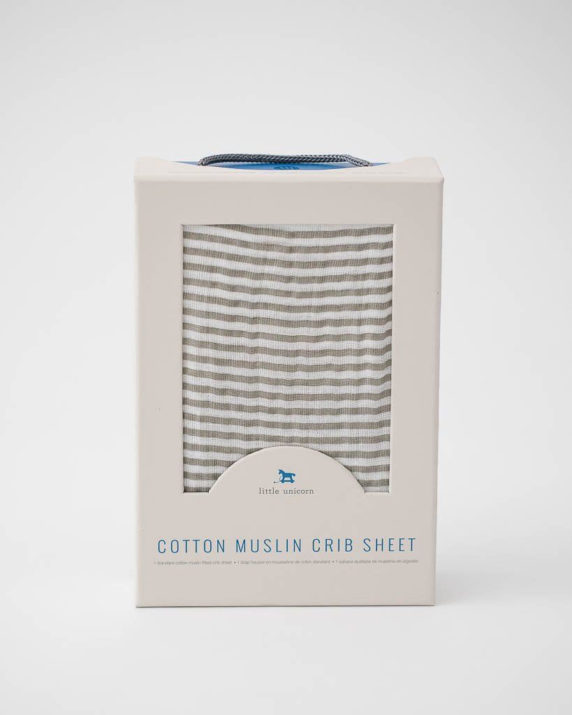 Grey Stripes Cotton Muslin Crib Sheet