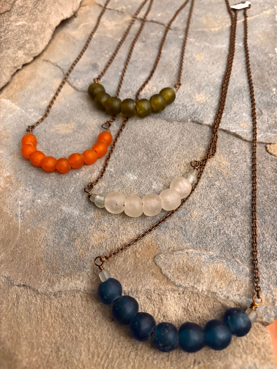 Haley Recycled Glass Bead Necklace in Natural Brass