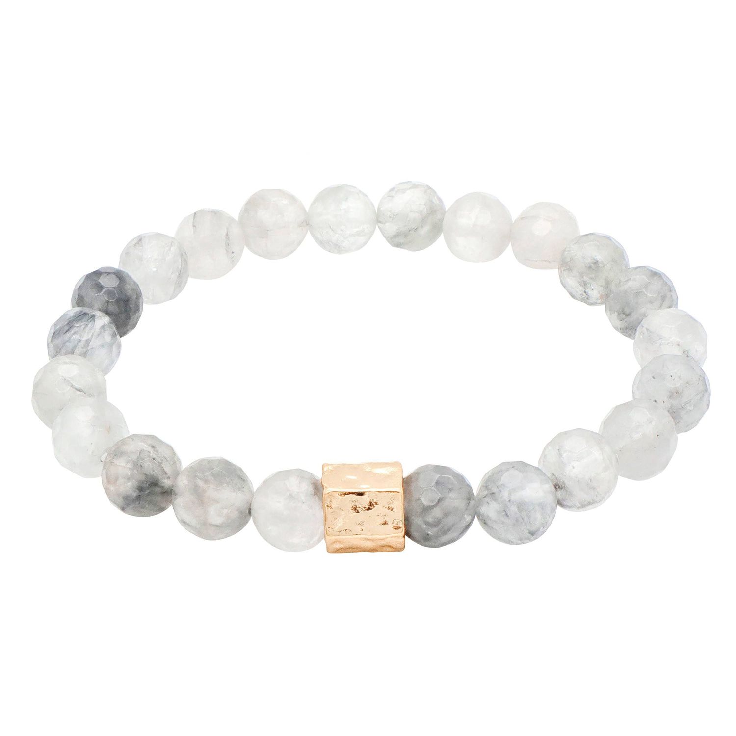 Gray Quartz Faceted Stone Bracelet - Gold