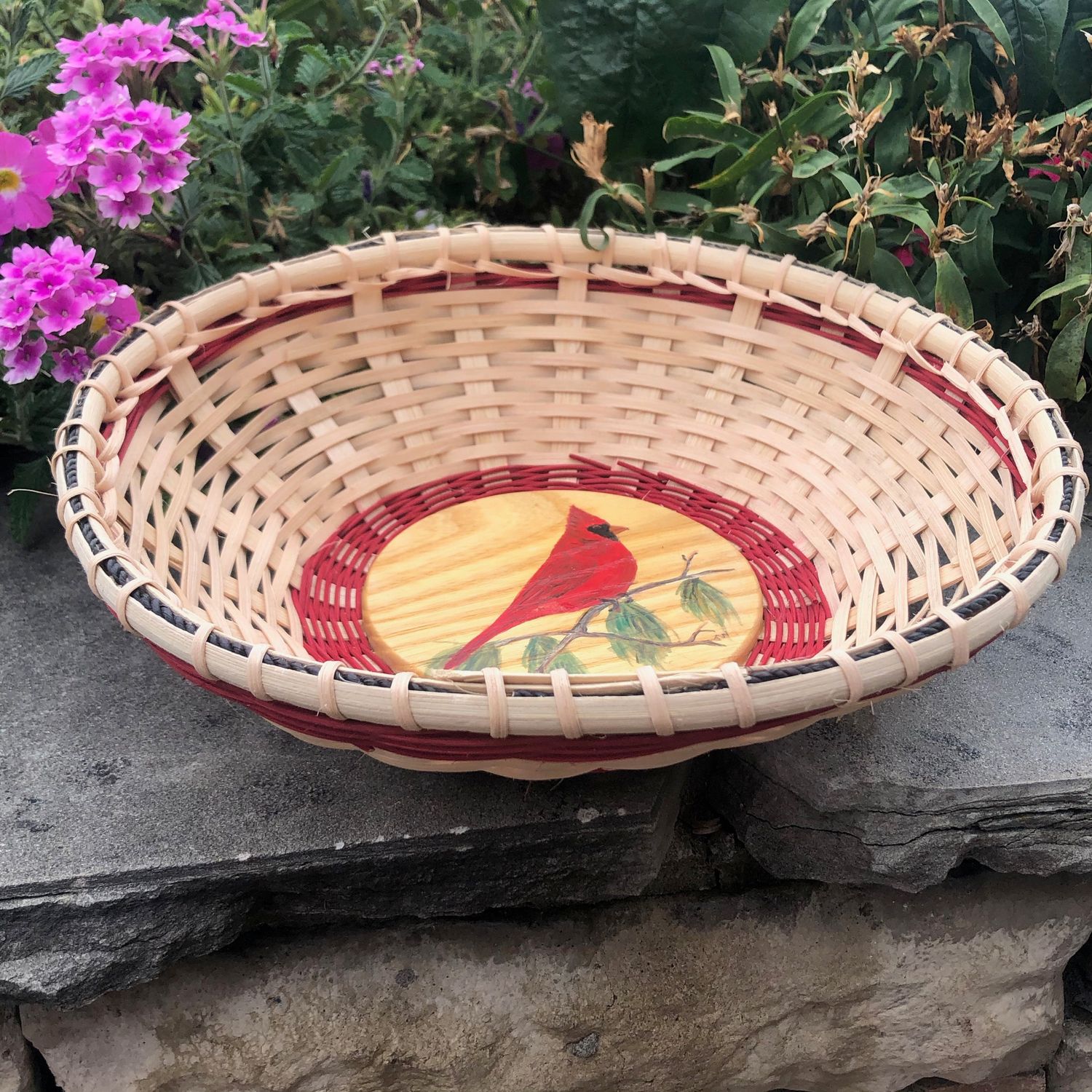Hand Painted Cardinal Basket Bowl
