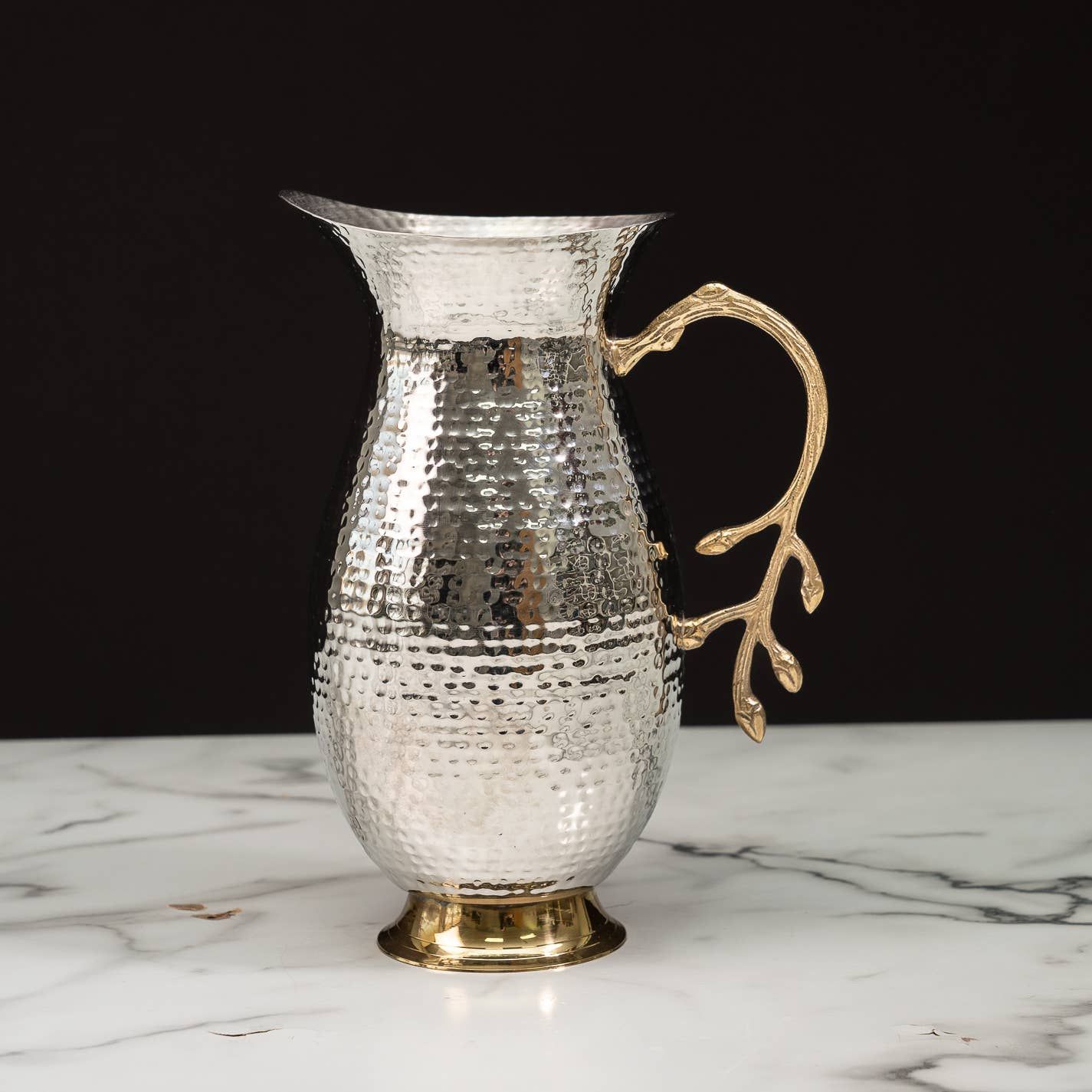 Hammered Water Pitcher w/ Gold Leaf Bud Handle