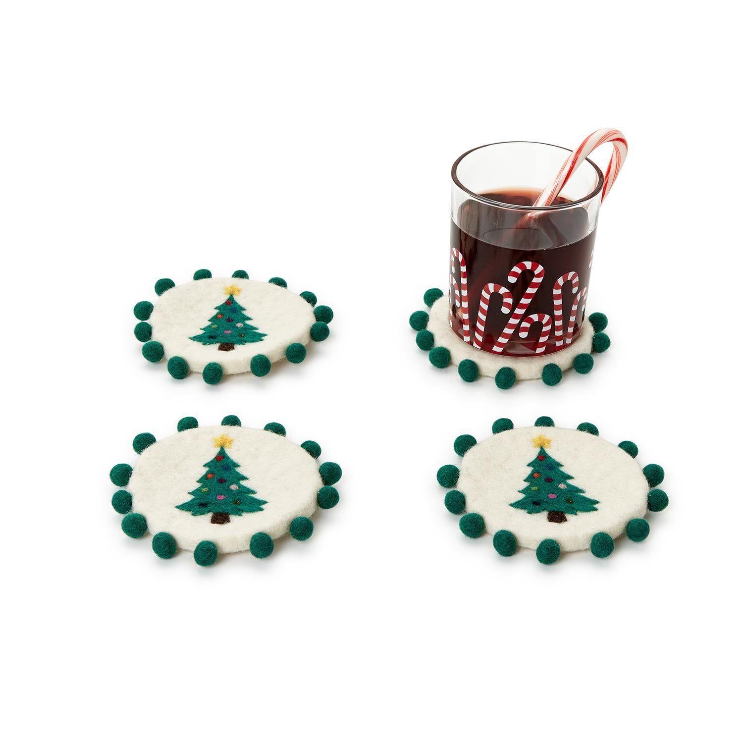 Hand-Crafted Felt Coasters with Pom-Poms