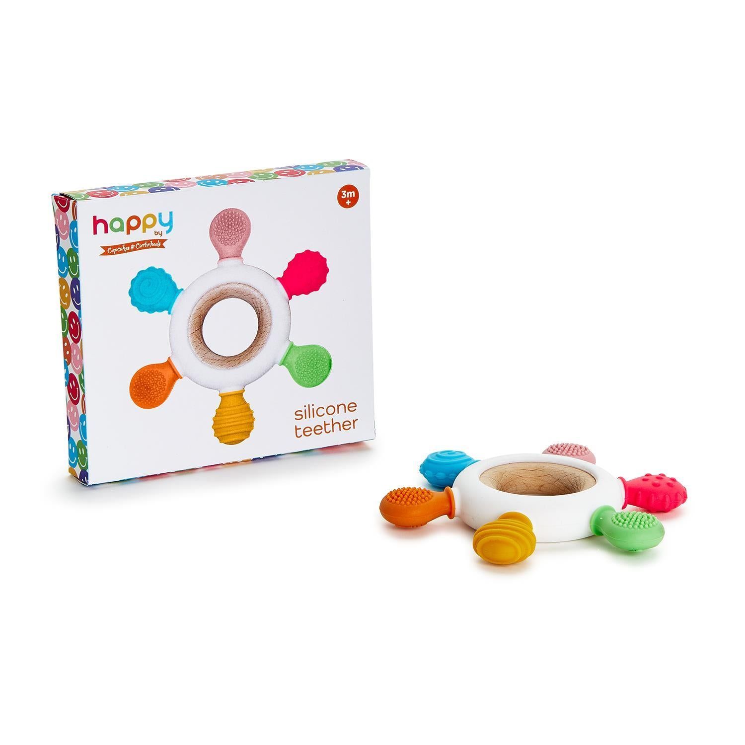 Happy Silicone and Wood Teether