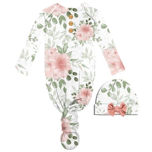 Hibiscus Infant Gown and Beanie Set
