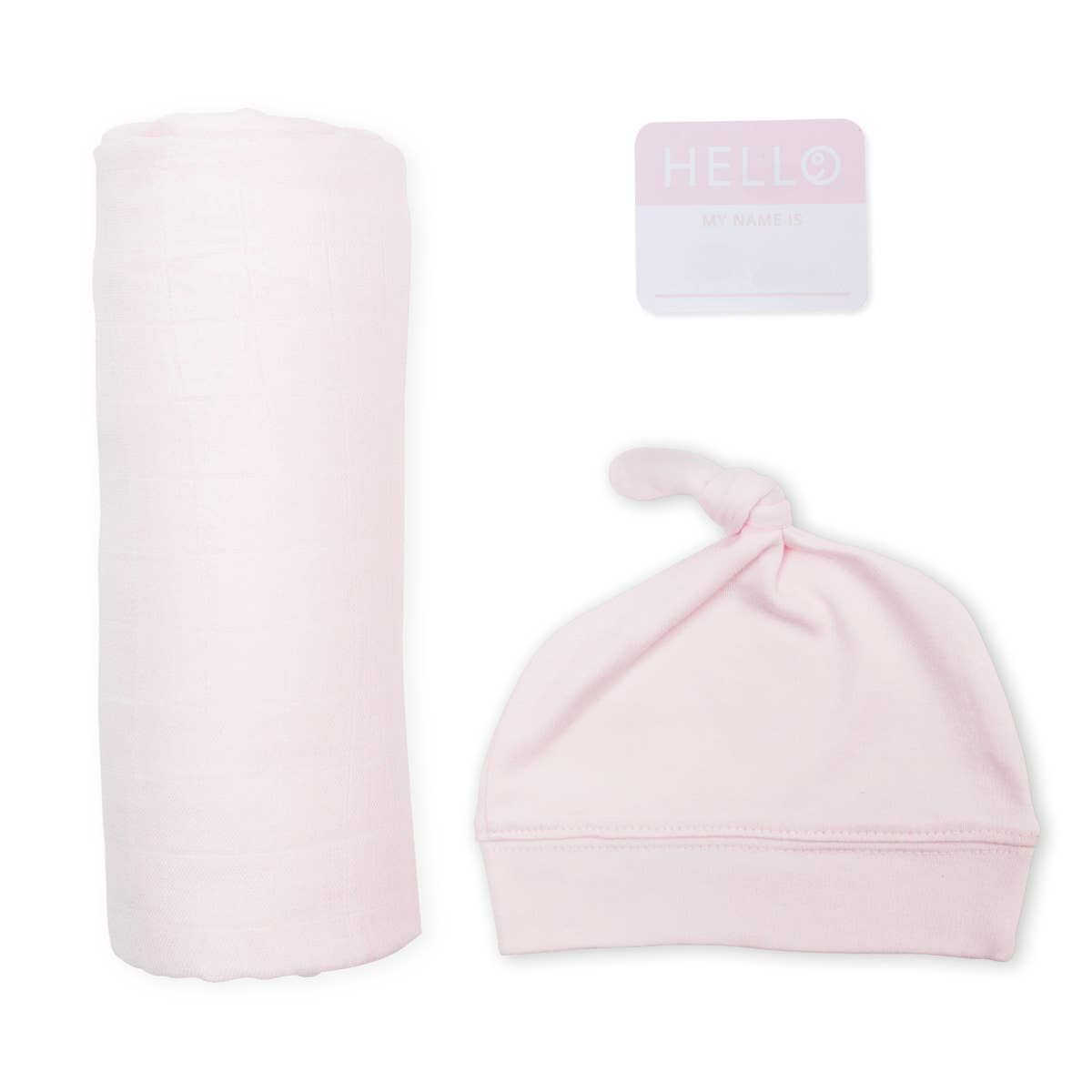 Hello World Blanket &amp; Knotted Hat Set - Pink