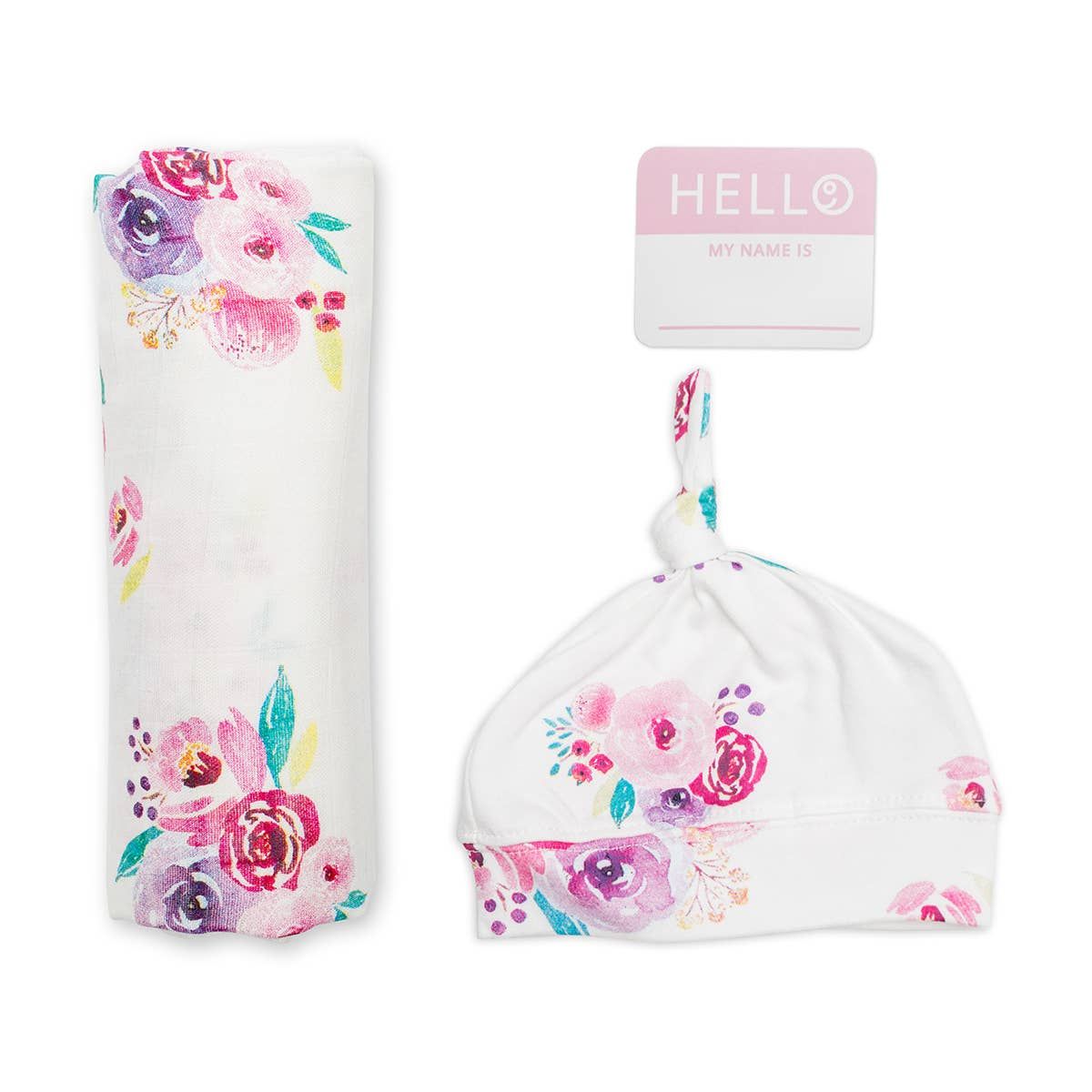 Hello World Blanket &amp; Knotted Hat Set - Posies