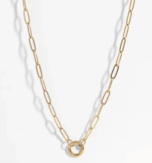 Gold Water Resistant/Non Tarnish Paperclip Charm Holder Necklace