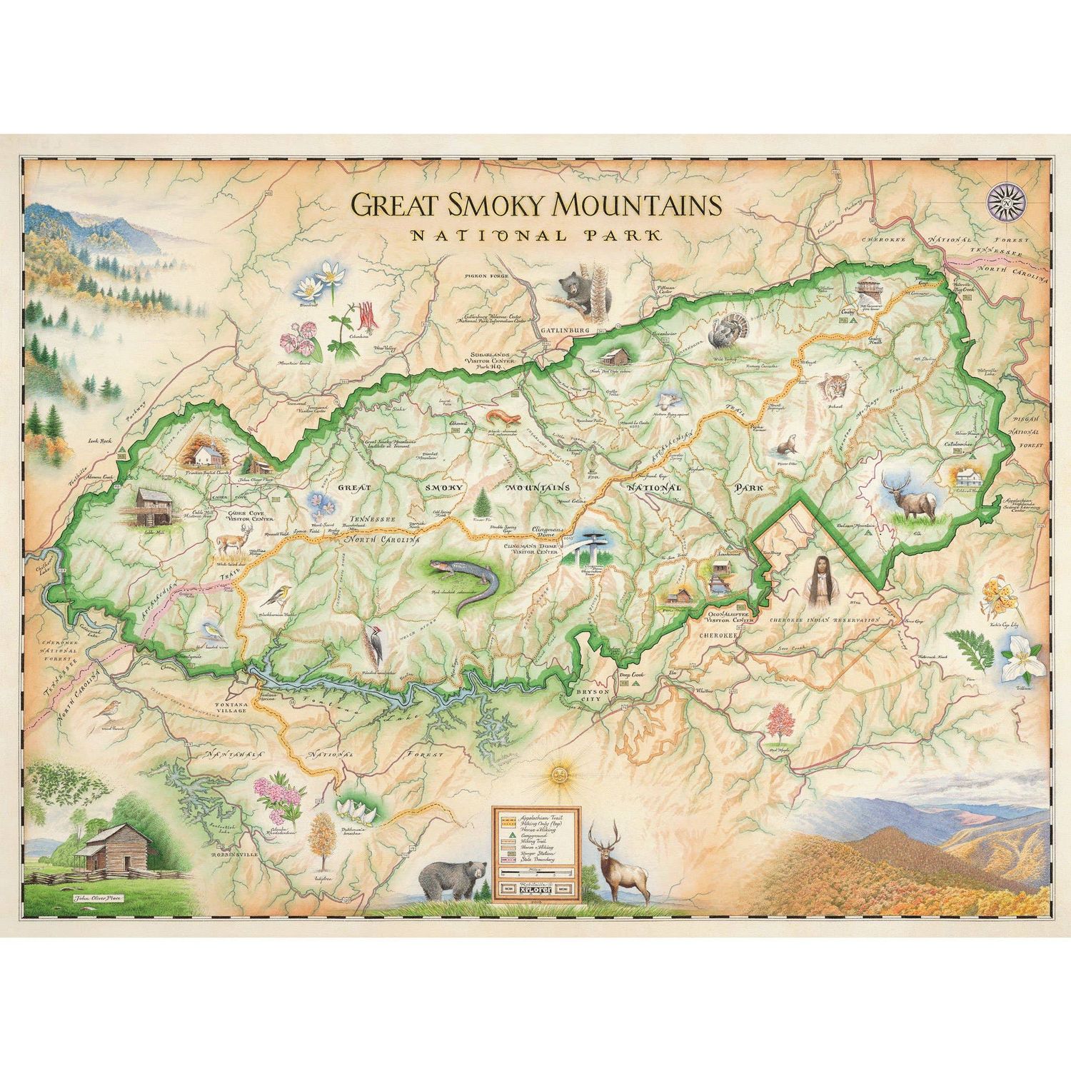 Great Smoky Mountains National Park Hand Drawn Map