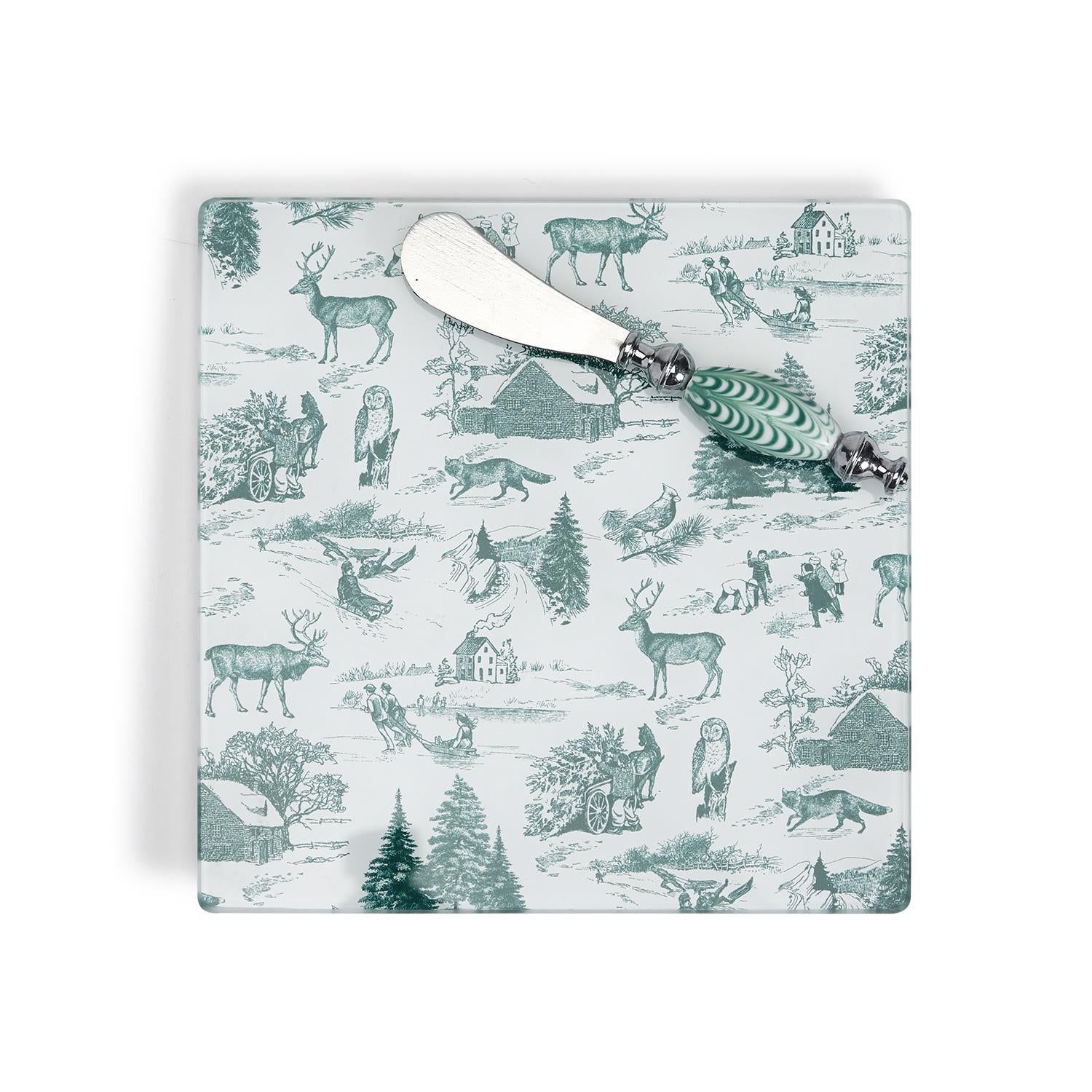 Green Toile Cheese Serving Set