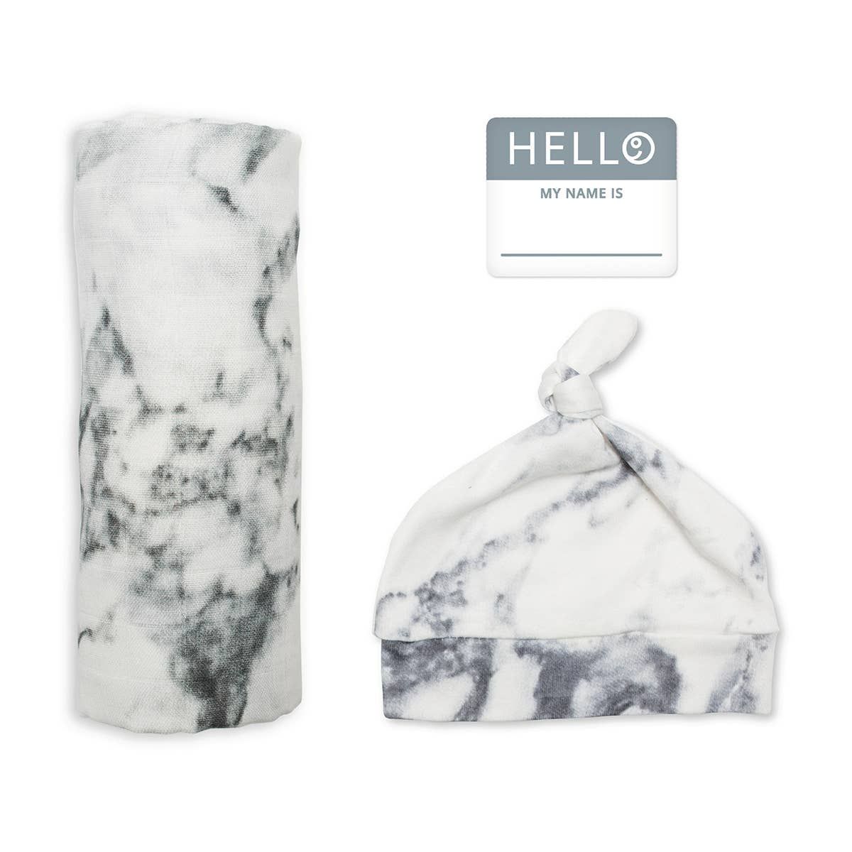 Hello World Blanket &amp; Knotted Hat Set - Marble
