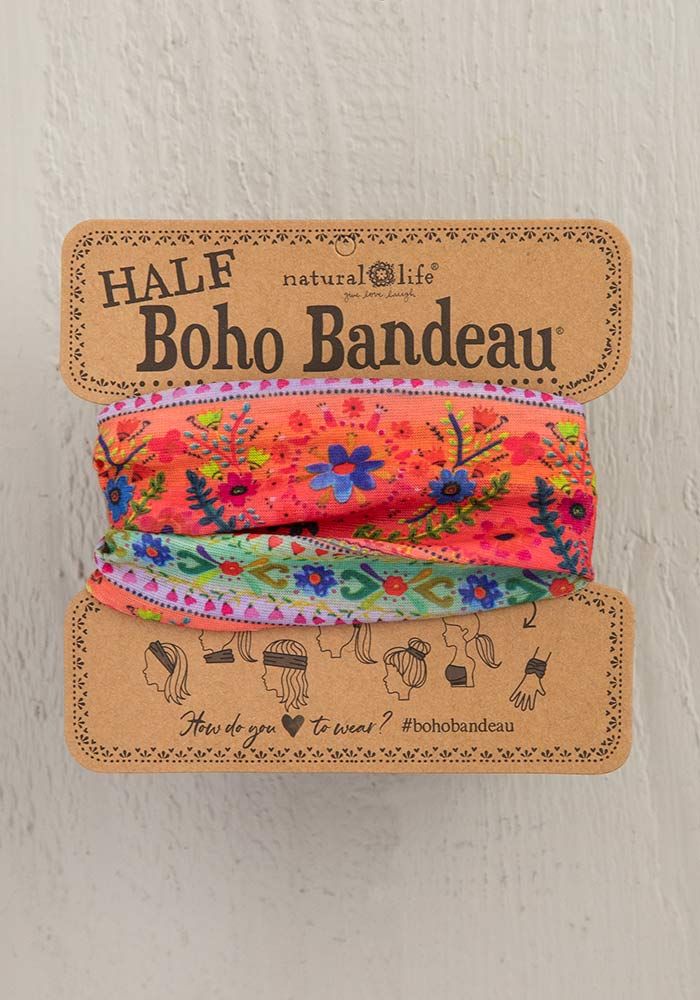 Half Boho Bandeau in Coral Border Stripe