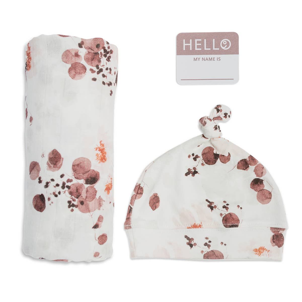 Hello World Blanket &amp; Knotted Hat Set - Eucalyptus