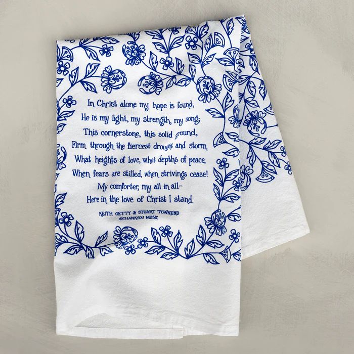 In Christ Alone Blue - Hymn tea towel
