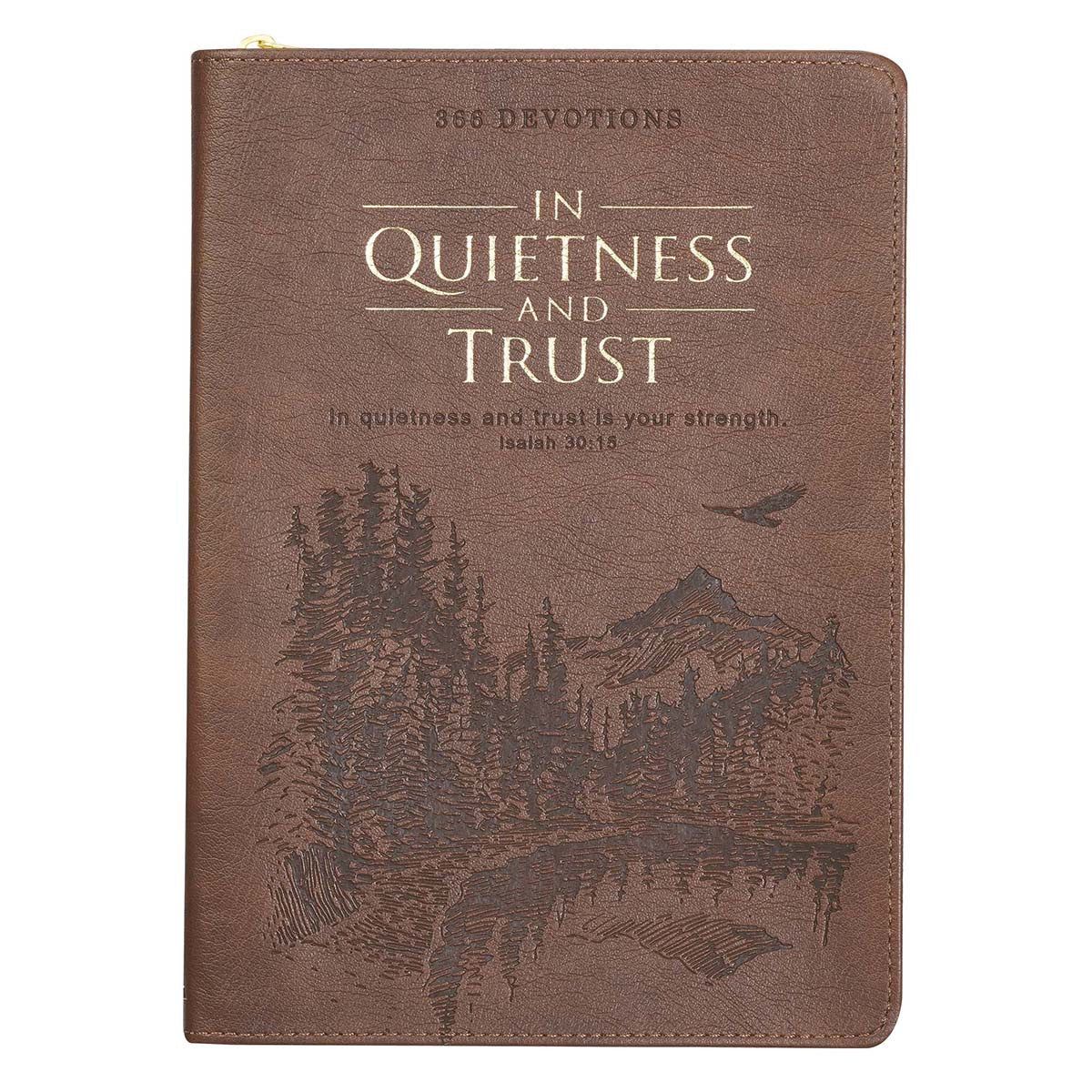 In Quietness and Trust Zippered Leather Daily Devotional Book