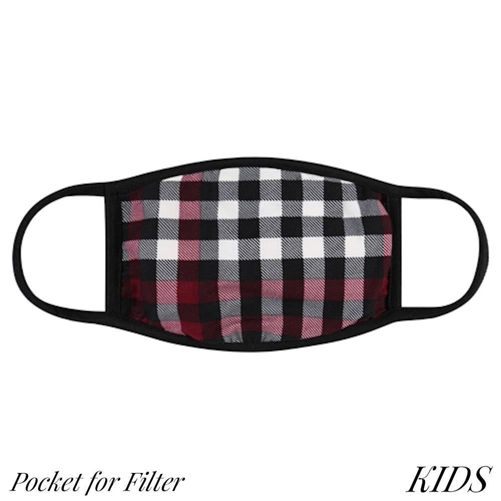 Kids Reusable Plaid Print T-Shirt Cloth Face Mask