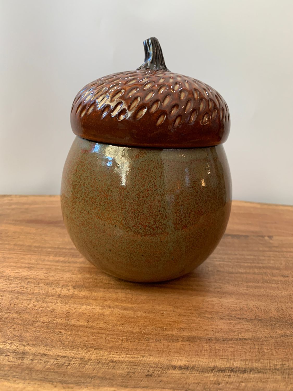 Lidded Acorn Jar -- Green