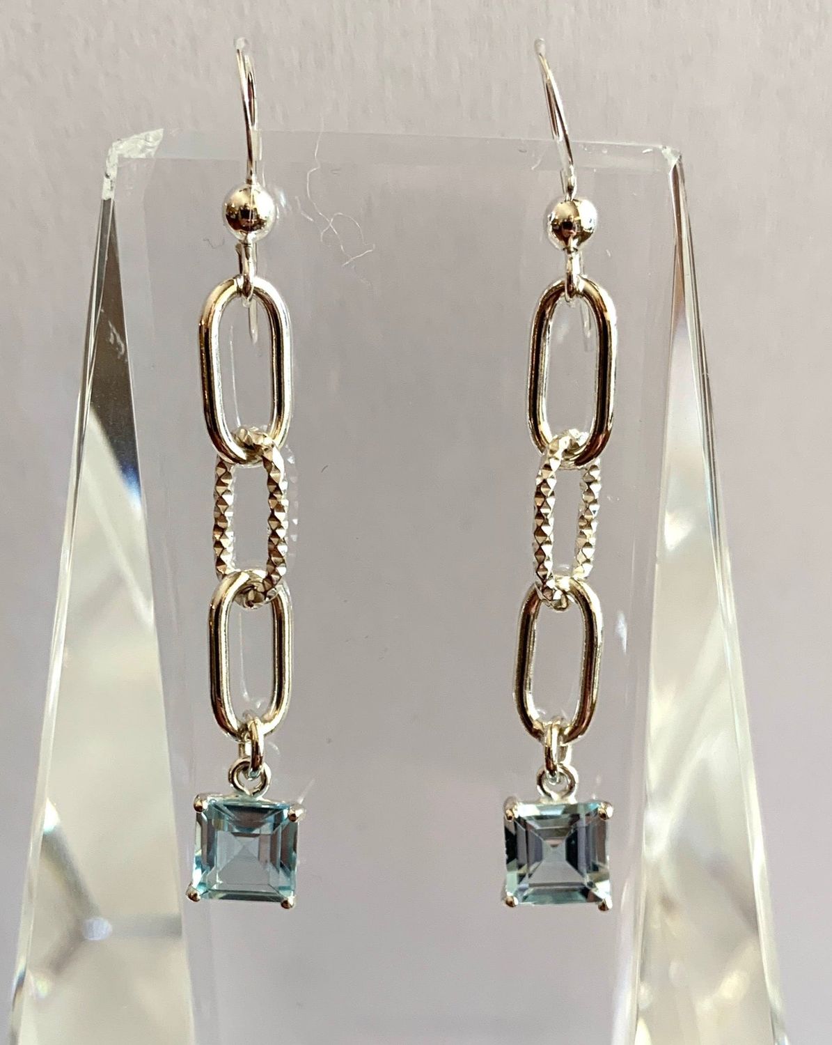 Link and Blue Topaz Drop Earrings