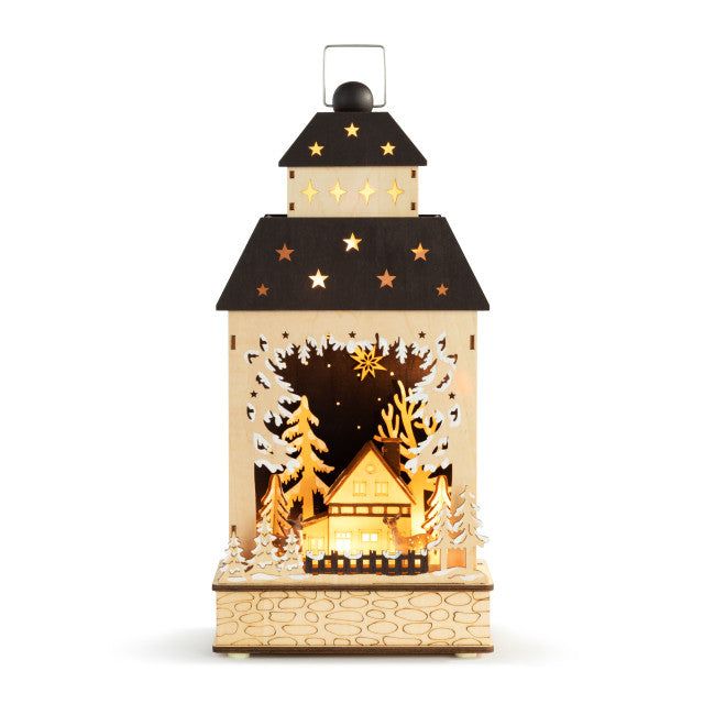 Lit Holiday Woods Lantern - Holly Lodge