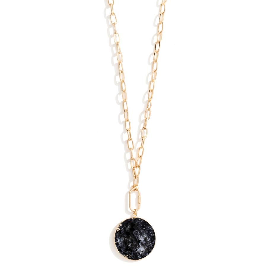 Long Round Stone Necklace in Black