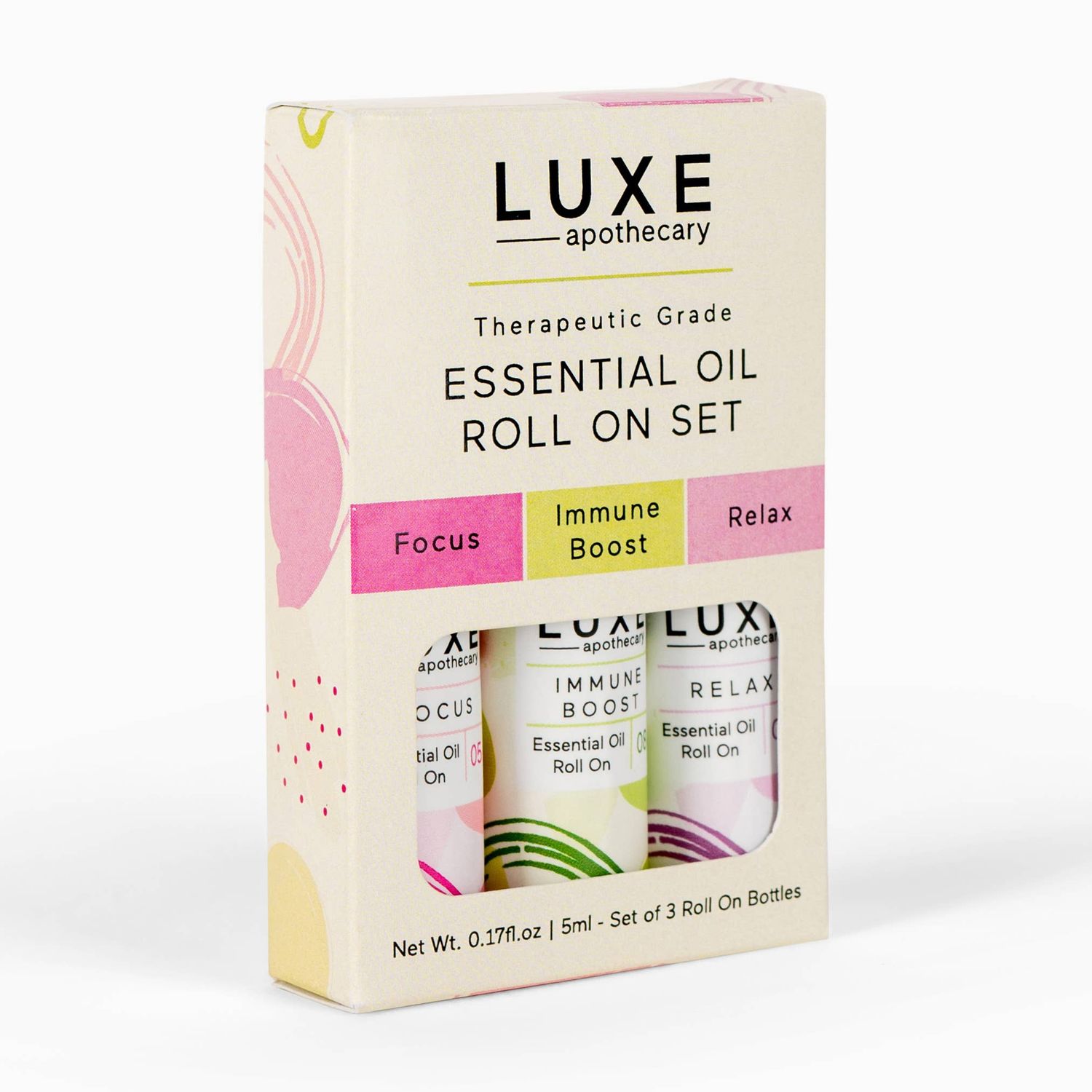 Luxe Mini Essential Oil Roll On Pack - Focus, Immune Boost, Relax