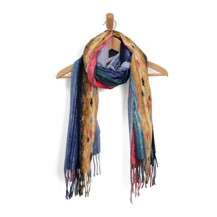 Jewel Tone Abstract striped &amp; fringed scarf