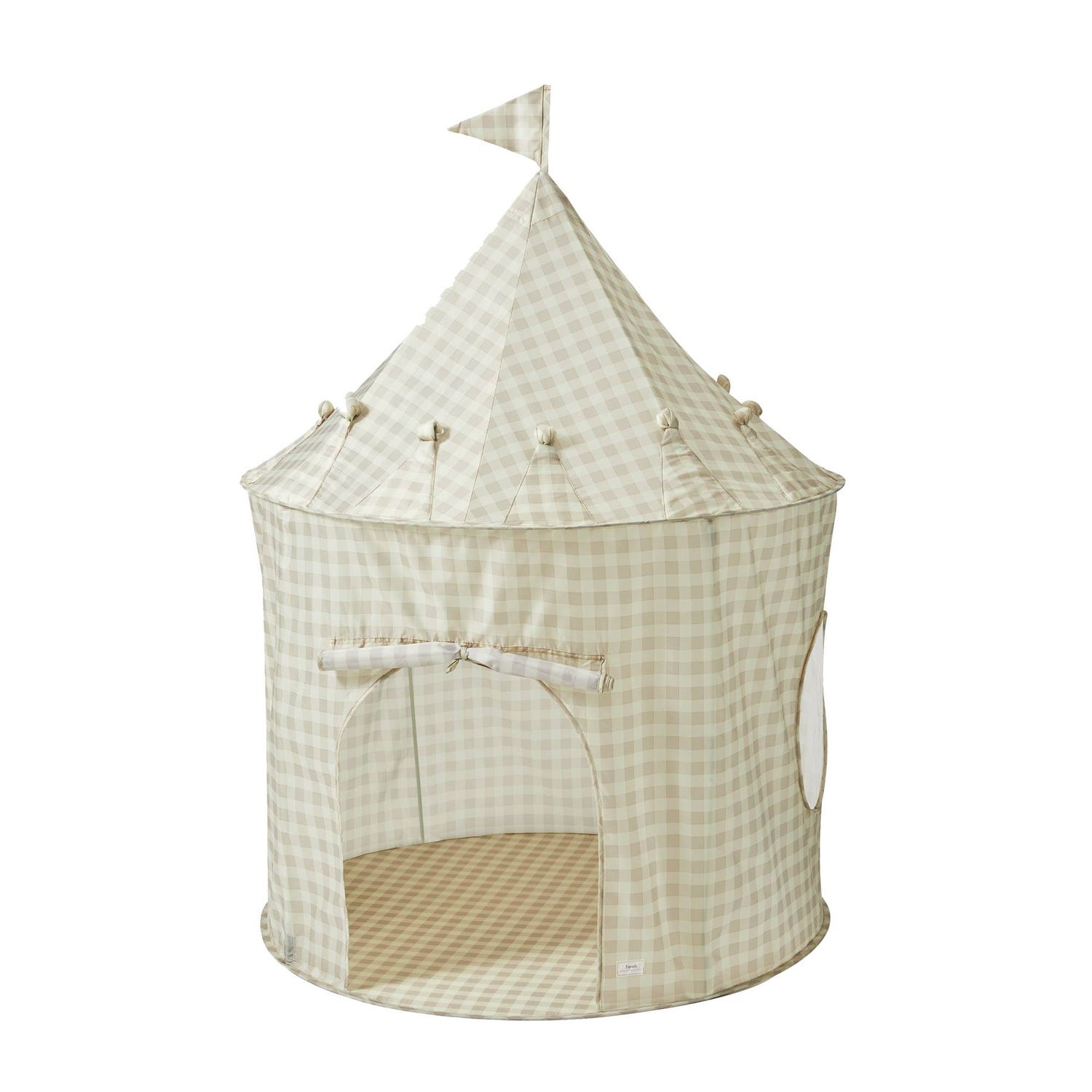 Kids Play Tent Castle with Recycled Fabric - Prints: Gingham Beige