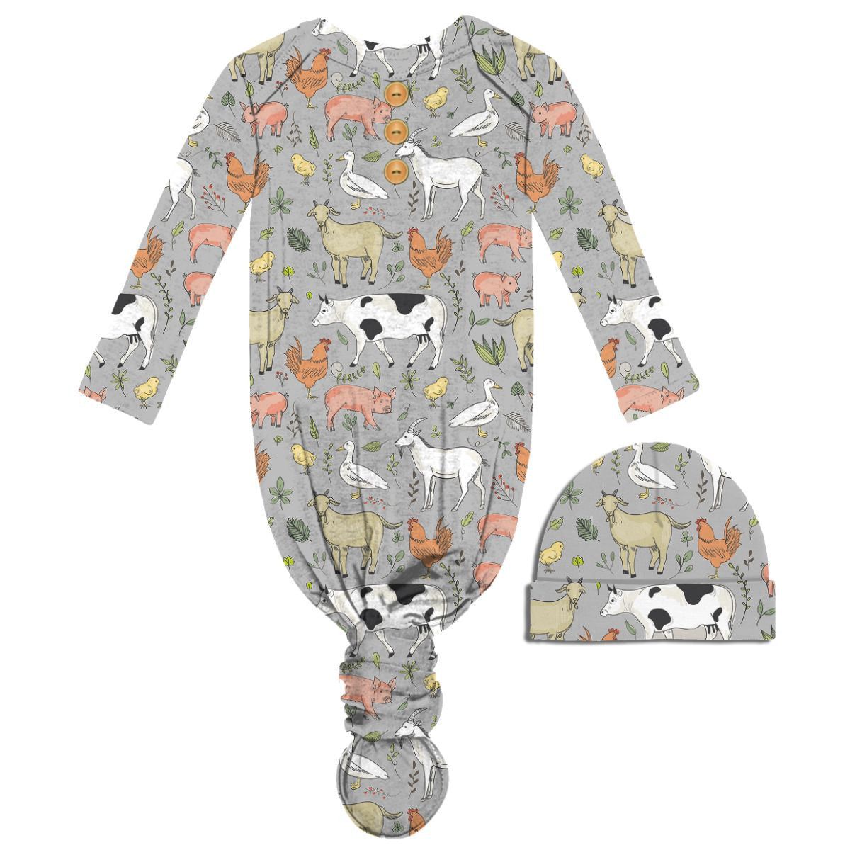 Kids Farm Sweet Farm Infant Gown and Beanie Set