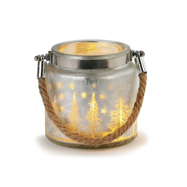 Lit Woodland Scene Small Glass Jar