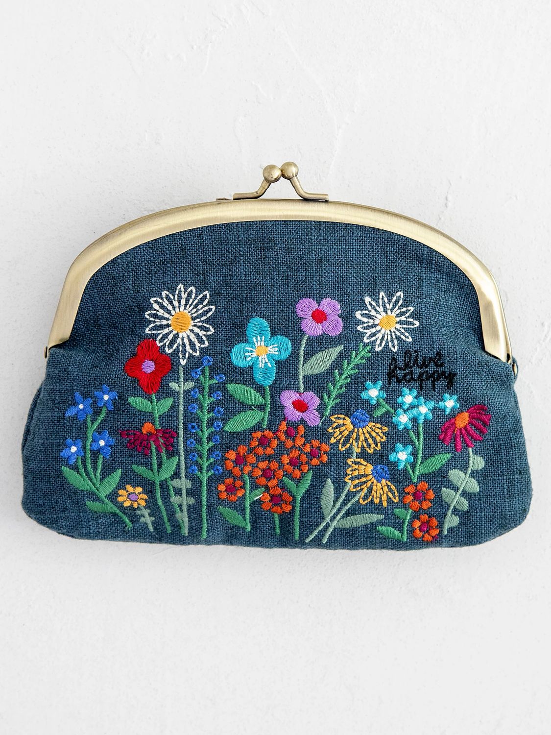 Live Happy Embroidered Coin Purse