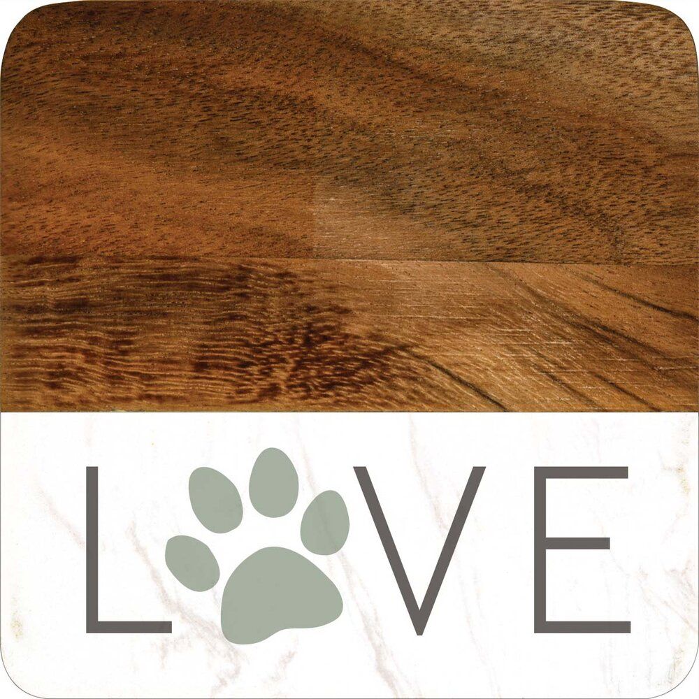 Love Paw Print Acacia Coaster Set