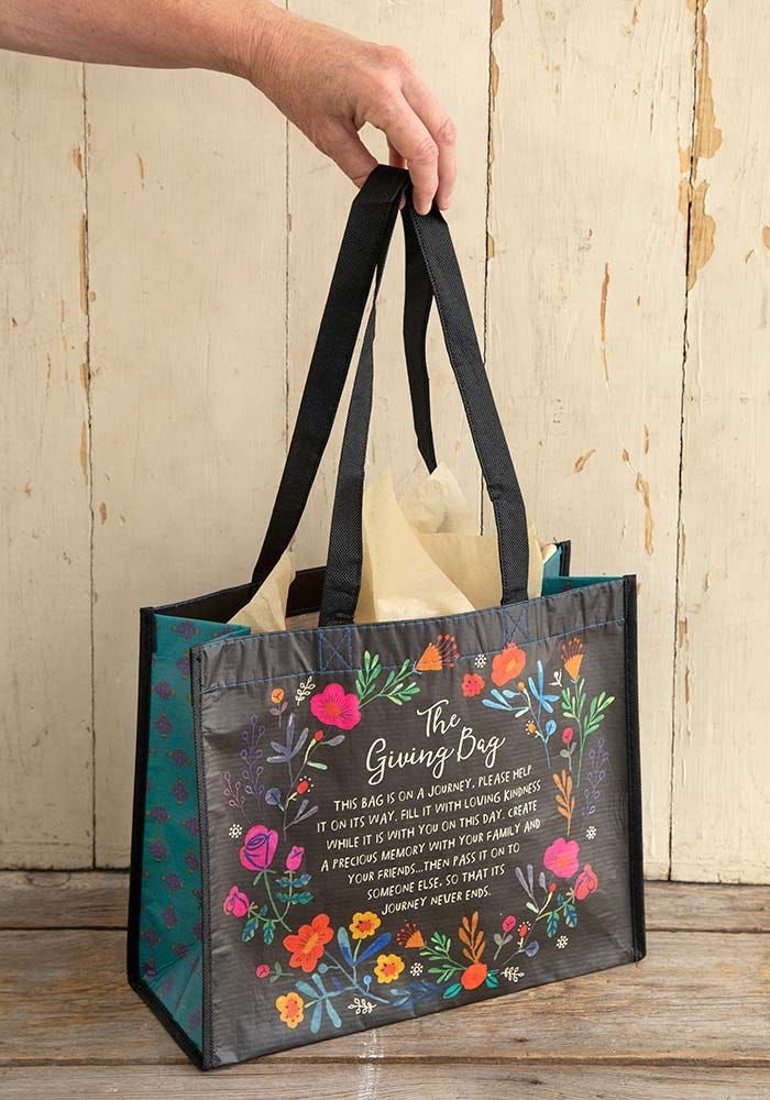 Large Black Floral Wreath Giving Bag