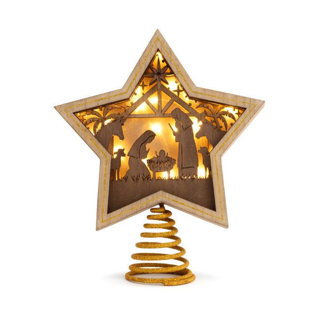 Lit Star Nativity Tree Topper