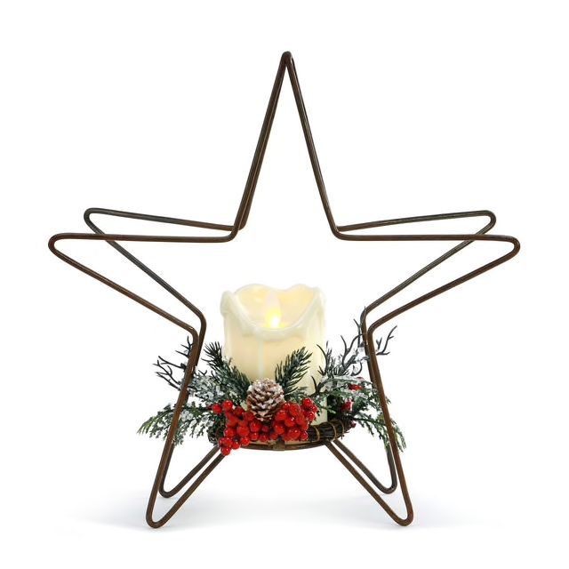 Lit Wire Star with LED candle Figure