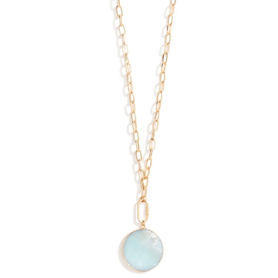 Long Round Stone Necklace in Aqua
