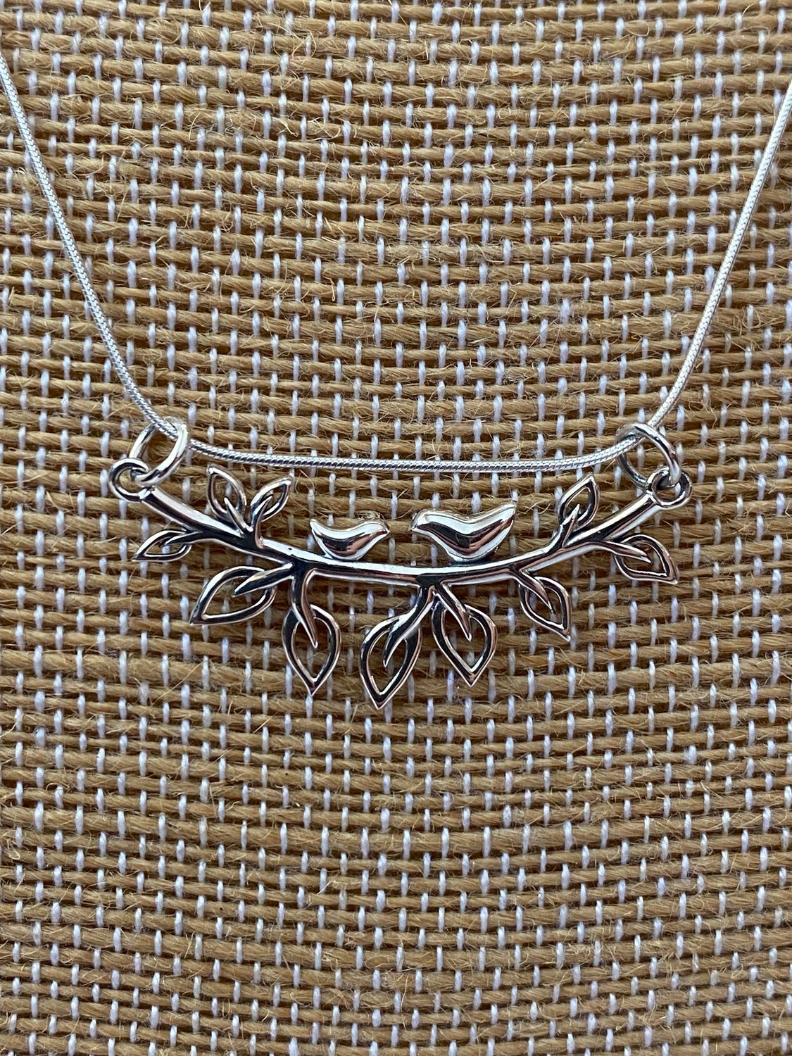 Mama and Baby Bird on a Branch Necklace