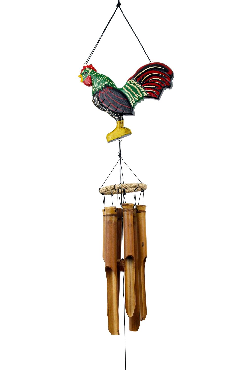 Lucky Rooster Silhouette Bamboo Wind Chime